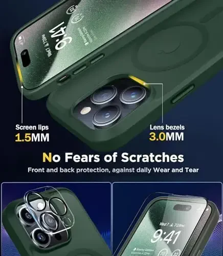 iPhone 15 Pro uchun BossKiss g'ilofi, [Magsafe bilan mos] [Ekran+Kamera himoyachisi] Magnitli yarim shaffof mato Ayollar Erkaklar Qizlar himoya qopqog'i iPhone 15 Pro 6.1