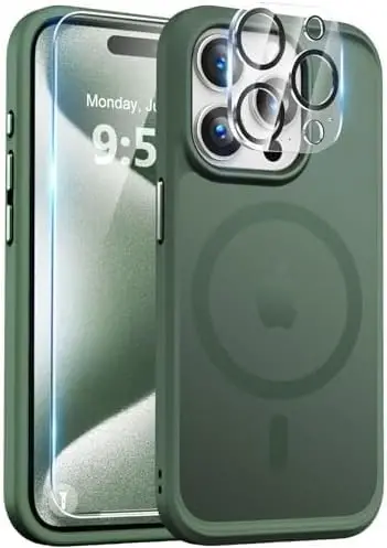 iPhone 15 Pro uchun BossKiss g'ilofi, [Magsafe bilan mos] [Ekran+Kamera himoyachisi] Magnitli yarim shaffof mato Ayollar Erkaklar Qizlar himoya qopqog'i iPhone 15 Pro 6.1