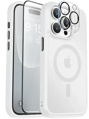 iPhone 15 Pro uchun BossKiss g'ilofi, [Magsafe bilan mos] [Ekran+Kamera himoyasi] Magnitli yarim shaffof mat ayollar erkaklar qizlar himoya qopqog'i iPhone 15 Pro 6.1