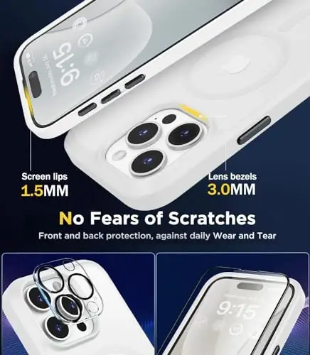 iPhone 15 Pro uchun BossKiss g'ilofi, [Magsafe bilan mos] [Ekran+Kamera himoyasi] Magnitli yarim shaffof mat ayollar erkaklar qizlar himoya qopqog'i iPhone 15 Pro 6.1