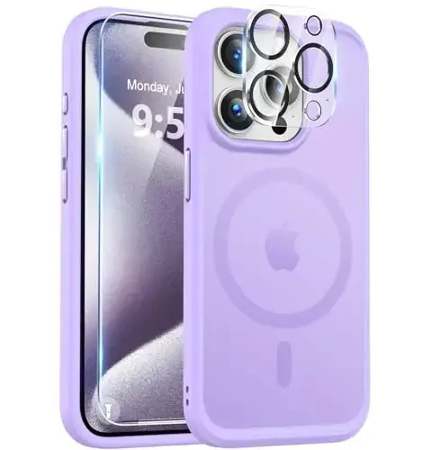 iPhone 15 Pro uchun BossKiss g'ilofi, [Magsafe bilan mos] [Ekran+Kamera himoyasi] Magnitli yarim shaffof mat ayollar erkaklar qizlar himoya qopqog'i iPhone 15 Pro 6.1