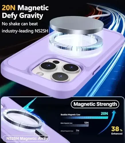 iPhone 15 Pro uchun BossKiss g'ilofi, [Magsafe bilan mos] [Ekran+Kamera himoyasi] Magnitli yarim shaffof mat ayollar erkaklar qizlar himoya qopqog'i iPhone 15 Pro 6.1