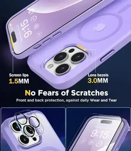 iPhone 15 Pro uchun BossKiss g'ilofi, [Magsafe bilan mos] [Ekran+Kamera himoyasi] Magnitli yarim shaffof mat ayollar erkaklar qizlar himoya qopqog'i iPhone 15 Pro 6.1