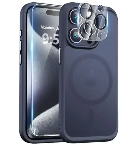 iPhone 15 Pro uchun BossKiss g'ilofi, [Magsafe bilan mos] [Ekran+Kamera himoyasi] Magnitli yarim shaffof mat ayollar erkaklar qizlar himoya qopqog'i iPhone 15 Pro 6.1