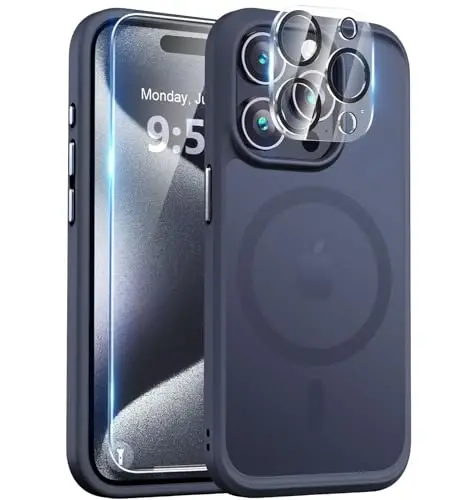 iPhone 15 Pro uchun BossKiss g'ilofi, [Magsafe bilan mos] [Ekran+Kamera himoyasi] Magnitli yarim shaffof mat ayollar erkaklar qizlar himoya qopqog'i iPhone 15 Pro 6.1
