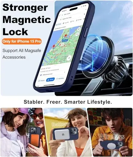 iPhone 15 Pro uchun BossKiss g'ilofi, [Magsafe bilan mos] [Ekran+Kamera himoyasi] Magnitli yarim shaffof mat ayollar erkaklar qizlar himoya qopqog'i iPhone 15 Pro 6.1