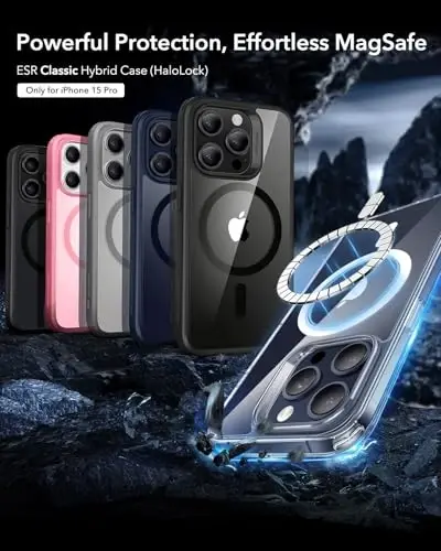 iPhone 15 Pro uchun ESR g'ilofi, MagSafe bilan mos, harbiy darajadagi himoya, sarg'ayishga chidamli, tirnalishga chidamli orqa, iPhone 15 Pro uchun magnit telefon g'ilofi, klassik seriya, muzli pushti - 1