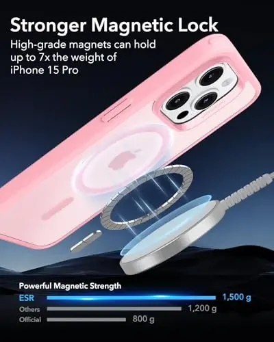 iPhone 15 Pro uchun ESR g'ilofi, MagSafe bilan mos, harbiy darajadagi himoya, sarg'ayishga chidamli, tirnalishga chidamli orqa, iPhone 15 Pro uchun magnit telefon g'ilofi, klassik seriya, muzli pushti - 2
