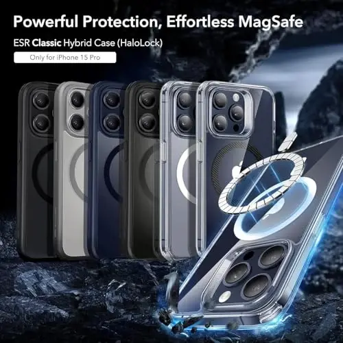 iPhone 15 Pro uchun ESR g'ilofi, MagSafe bilan mos, harbiy darajadagi himoya, sarg'ayishga chidamli, tirnalishga chidamli orqa, iPhone 15 Pro uchun magnit telefon g'ilofi, klassik seriya, muzli shaffof - 3