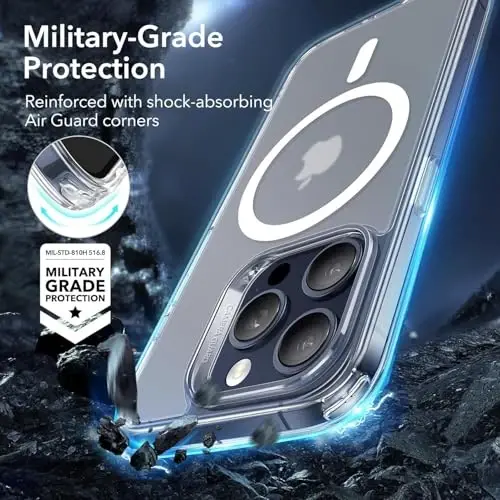 iPhone 15 Pro uchun ESR g'ilofi, MagSafe bilan mos, harbiy darajadagi himoya, sarg'ayishga chidamli, tirnalishga chidamli orqa, iPhone 15 Pro uchun magnit telefon g'ilofi, klassik seriya, muzli shaffof - 5
