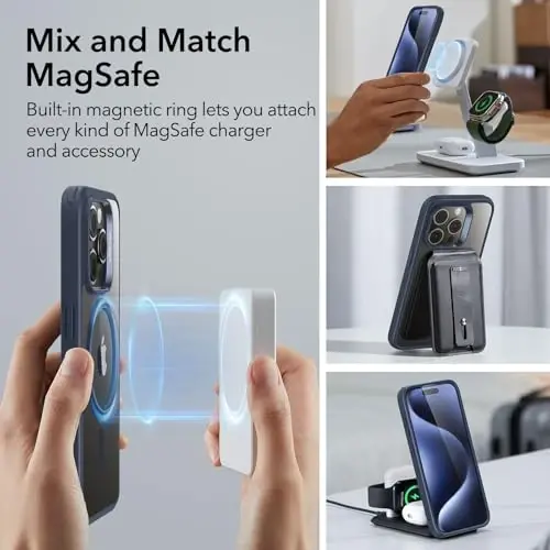 iPhone 15 Pro uchun ESR g'ilofi, MagSafe bilan mos, harbiy darajadagi himoya, sarg'ayishga chidamli, tirnalishga chidamli orqa, iPhone 15 Pro uchun magnit telefon g'ilofi, klassik seriya, to'q ko'k - 3