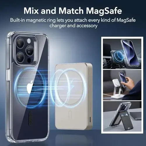 iPhone 15 Pro uchun ESR g'ilofi, MagSafe bilan mos, harbiy darajadagi himoya, sarg'ayishga chidamli, tirnalishga chidamli orqa, iPhone 15 Pro uchun magnitli telefon g'ilofi, Classic Series, uglerod tolasi - 6