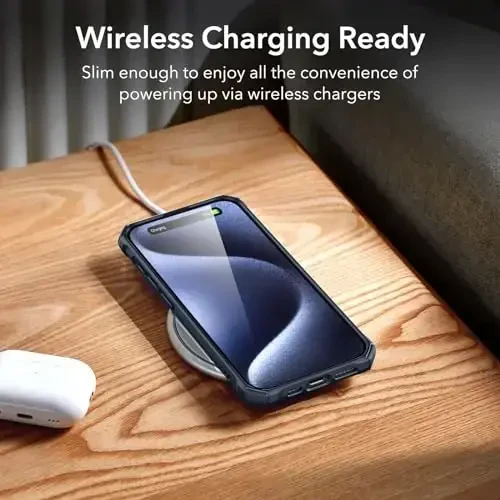 iPhone 15 Pro uchun ESR g'ilofi, zarbani yutuvchi burchaklari bilan harbiy darajadagi himoya, tirnalishga chidamli va sarg'ayishga qarshi akril orqa, ingichka himoya telefon g'ilofi, Air-Armor seriyasi, toza to'q ko'k - 6