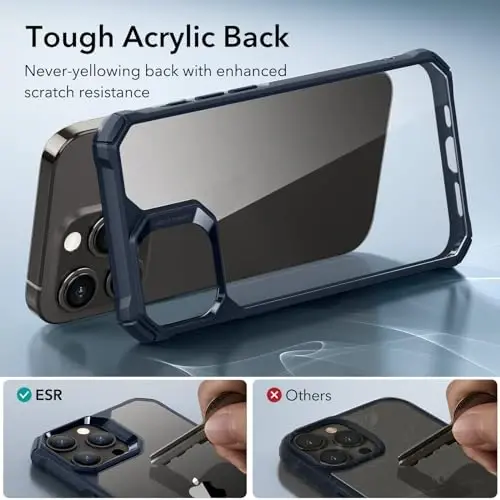 iPhone 15 Pro uchun ESR g'ilofi, zarbani yutuvchi burchaklari bilan harbiy darajadagi himoya, tirnalishga chidamli va sarg'ayishga qarshi akril orqa, ingichka himoya telefon g'ilofi, Air-Armor seriyasi, toza to'q ko'k - 5