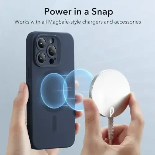 iPhone 15 Pro uchun MagSafe bilan ESR g‘ilofi, magnit zaryadlashni qo‘llab-quvvatlaydi, ingichka suyuq silikon g‘ilof, zarbani yutuvchi, ekran va kamera himoyasi, Cloud Series, to‘q ko‘k - 4