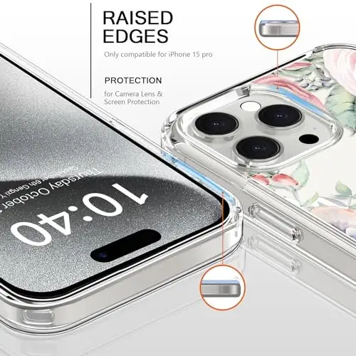 iPhone 15 Pro uchun mos keladigan bicol g'ilofi, qizlar va ayollar uchun moda naqshli kristall akril tiniq, ingichka zarbaga bardoshli himoya telefon qopqog'i 6,1 dyuym, rangli sukulentlar - 2