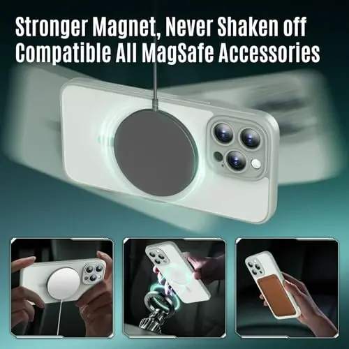 iPhone 15 Pro uchun Symcele Designed g'ilofi, MagSafe bilan mos, X2 maxfiylik ekran himoyachilari bilan, [Kamera himoyasi] [15FT Harbiy tomchi himoyasi] zarbaga chidamli telefon g'ilofi, 6.1'', Calke Green - 3