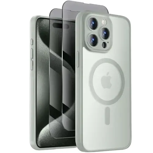 iPhone 15 Pro uchun Symcele Designed g'ilofi, MagSafe bilan mos, X2 maxfiylik ekran himoyachilari bilan, [Kamera himoyasi] [15FT Harbiy tomchi himoyasi] zarbaga chidamli telefon g'ilofi, 6.1'', Calke Green 