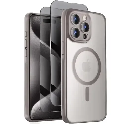 iPhone 15 Pro uchun Symcele qutisi, MagSafe bilan mos, X2 maxfiylik ekran himoyachilari bilan, [Kamera himoyasi] [15FT harbiy tomchi himoyasi] zarbga chidamli telefon qutisi, 6.1'', tabiiy titan - 1