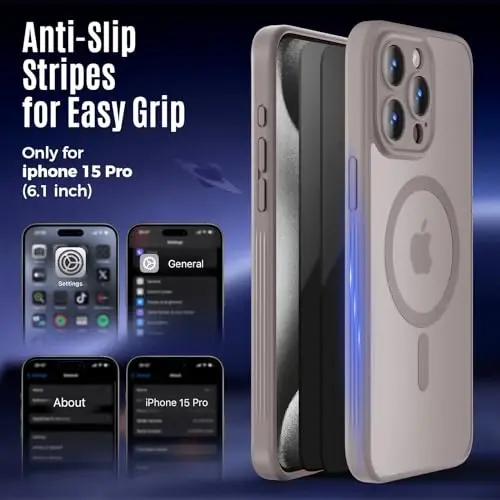 iPhone 15 Pro uchun Symcele qutisi, MagSafe bilan mos, X2 maxfiylik ekran himoyachilari bilan, [Kamera himoyasi] [15FT harbiy tomchi himoyasi] zarbga chidamli telefon qutisi, 6.1'', tabiiy titan - 6