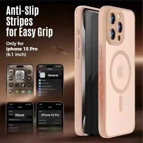 iPhone 15 Pro uchun Symcele tomonidan ishlab chiqilgan g'ilof, MagSafe bilan mos, X2 maxfiylik ekran himoyachilari bilan, [Kamera himoyasi] [15FT Harbiy tomchidan himoya] Zarbadan himoya qiluvchi telefon g'ilofi, 6.1'', och jigarrang - 6