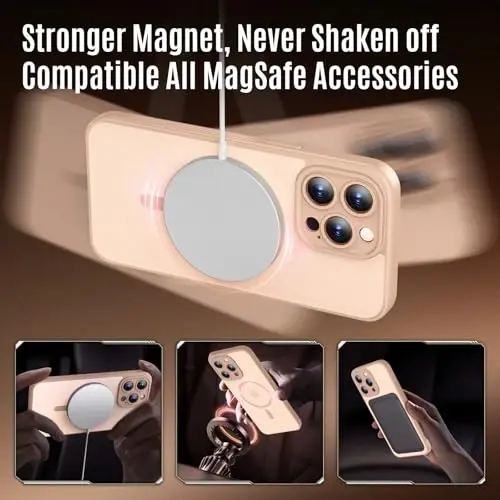 iPhone 15 Pro uchun Symcele tomonidan ishlab chiqilgan g'ilof, MagSafe bilan mos, X2 maxfiylik ekran himoyachilari bilan, [Kamera himoyasi] [15FT Harbiy tomchidan himoya] Zarbadan himoya qiluvchi telefon g'ilofi, 6.1'', och jigarrang - 3