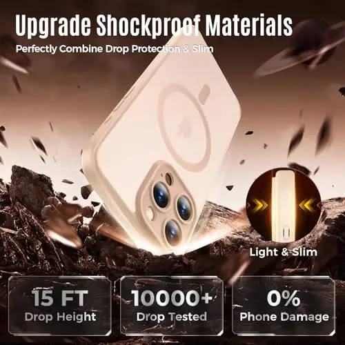 iPhone 15 Pro uchun Symcele tomonidan ishlab chiqilgan g'ilof, MagSafe bilan mos, X2 maxfiylik ekran himoyachilari bilan, [Kamera himoyasi] [15FT Harbiy tomchidan himoya] Zarbadan himoya qiluvchi telefon g'ilofi, 6.1'', och jigarrang - 5