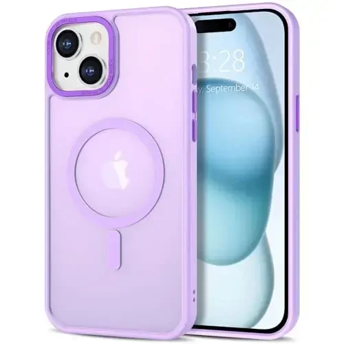 iPhone 15 uchun Anuck g'ilofi MagSafe bilan mos keladigan magnit telefon g'ilofi, yumshoq TPU bamperi, qattiq shaffof mat orqa, ingichka, zarbaga chidamli himoya qopqog'i, erkaklar, ayollar va qizlar uchun - och binafsha - 1