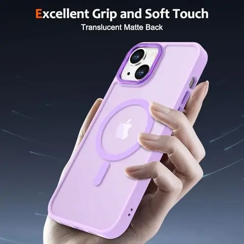iPhone 15 uchun Anuck g'ilofi MagSafe bilan mos keladigan magnit telefon g'ilofi, yumshoq TPU bamperi, qattiq shaffof mat orqa, ingichka, zarbaga chidamli himoya qopqog'i, erkaklar, ayollar va qizlar uchun - och binafsha - 8