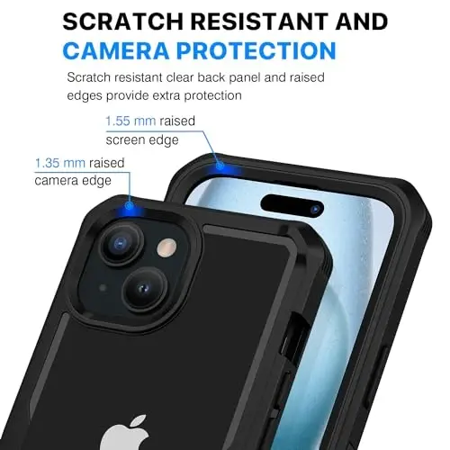 iPhone 15 uchun CENHUFO himoya korpusi, maxfiylikni ta’minlovchi o‘rnatilgan qarashga qarshi qattiqlashtirilgan shisha ekran himoyachisi va kamera linzasi himoyasi, to‘liq tanali zarbadan himoya qiluvchi shpiona qarshi shaffof ikki tomonlama bamper - Qora - 5