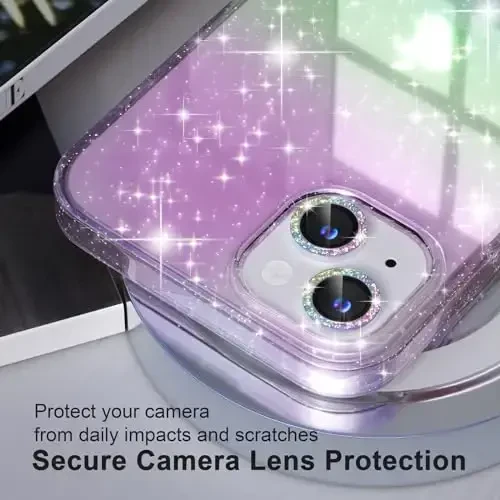 iPhone 15 uchun Choiche mos keladigan ayollar telefon qutisi, yoqimli yaltiroq, harbiy darajadagi tushishdan himoya, 2 ta olmosli kamera linzalari qopqog'i, 2 ta закаленное oynali himoyachi, 6,1 dyuym (yaltiroq rangli) - CHOICHE (1)