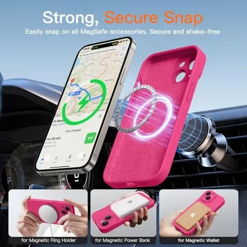 iPhone 15 uchun ekran himoyachisiga ega magnitli g'ilof - Simsiz zaryadlashga mos - Yaxshilangan kamera himoyasi - iPhone 15 6.1