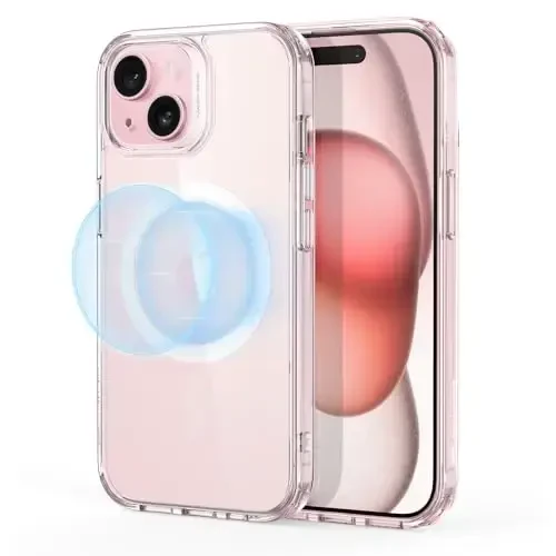 iPhone 15 uchun ESR gʻilofi, MagSafe bilan mos, harbiy darajadagi himoya, sargʻayishga chidamli, tirnalishga chidamli orqa, iPhone 15 uchun magnitli telefon gʻilofi, Classic Series, och pushti 