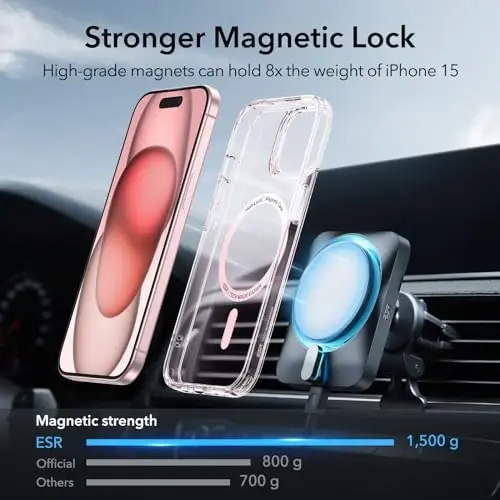iPhone 15 uchun ESR gʻilofi, MagSafe bilan mos, harbiy darajadagi himoya, sargʻayishga chidamli, tirnalishga chidamli orqa, iPhone 15 uchun magnitli telefon gʻilofi, Classic Series, och pushti - 2