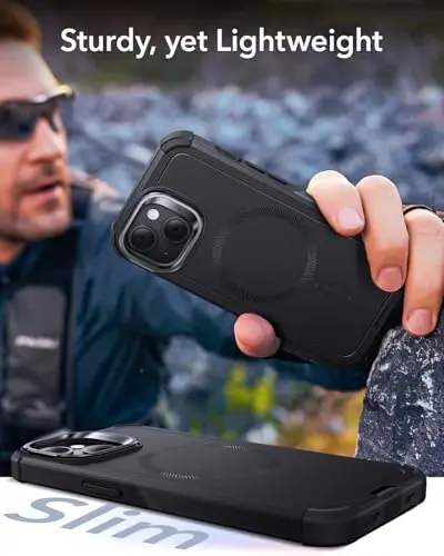 iPhone 15 uchun ESR g'ilofi, stend bilan, 7 metrlik harbiy standartga muvofiq tushishdan himoya, kuchli magnitli telefon g'ilofi, MagSafe aksessuarlari bilan mos, Cyber Series, qora - 7
