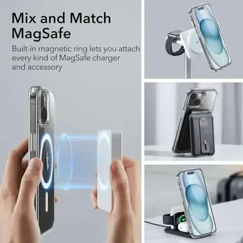 iPhone 15 uchun ESR korpusi, MagSafe bilan mos, harbiy darajadagi himoya, sarg'ishga chidamli, orqa tomoni tirnalishga chidamli, iPhone 15 uchun magnit telefon korpusi, klassik seriya, shaffof - ESR (1)