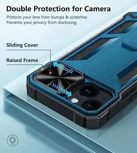 iPhone 15 uchun FNTCASE himoya qoplamasi: iPhone 14/iPhone 13 uchun harbiy darajadagi zarbadan himoya qiluvchi telefon qoplami, kickstand va slayd bilan | Kuchli bardoshli telefon qoplami bamperi teksturali | Kuchli bardoshli (ko'k) - 3