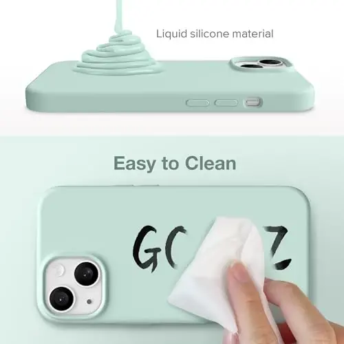 iPhone 15 uchun GONEZ g‘ilofi, suyuq silikon g‘ilof [1 ekran himoyachisi + 1 kamera linzalari himoyachisi] bilan, tirnalishga qarshi yumshoq mikrofiber qoplamali zarbga chidamli himoya telefon qopqog‘i 6,1