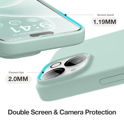 iPhone 15 uchun GONEZ g‘ilofi, suyuq silikon g‘ilof [1 ekran himoyachisi + 1 kamera linzalari himoyachisi] bilan, tirnalishga qarshi yumshoq mikrofiber qoplamali zarbga chidamli himoya telefon qopqog‘i 6,1