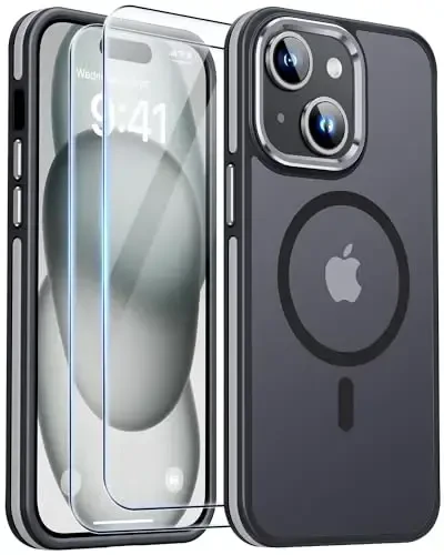 iPhone 15 uchun JAME g‘ilofi, 2 ta закалённое oynali ekran himoyachisi bilan iPhone 15 telefoni g‘ilofi [Magsafe bilan mos][Harbiy darajadagi himoya] zarbaga chidamli ingichka g‘ilof iPhone 15 uchun, qora - 1