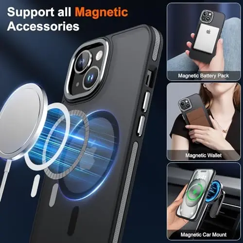 iPhone 15 uchun JAME g‘ilofi, 2 ta закалённое oynali ekran himoyachisi bilan iPhone 15 telefoni g‘ilofi [Magsafe bilan mos][Harbiy darajadagi himoya] zarbaga chidamli ingichka g‘ilof iPhone 15 uchun, qora - 3