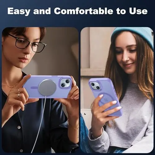 iPhone 15 uchun JAME g‘ilofi, 2 ta закалённое shisha ekran himoyachisi bilan iPhone 15 telefon g‘ilofi, [Magsafe bilan mos], [Harbiy darajadagi himoya], iPhone 15 uchun ingichka g‘ilof, mat lavanda - 6
