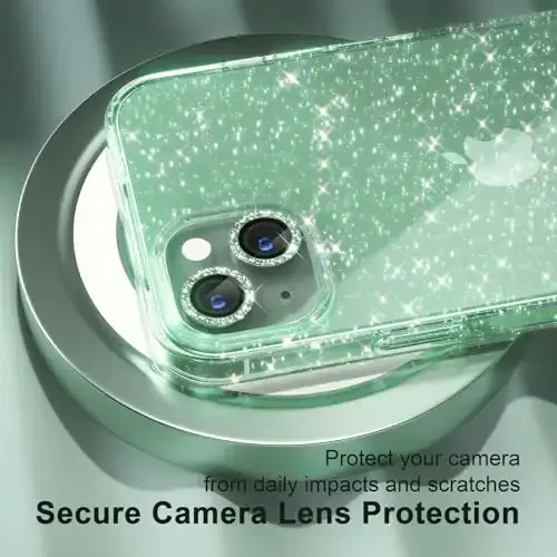 iPhone 15 uchun mos keladigan ayollar telefon qutisi, chiroyli yaltiroq, harbiy darajadagi tushishdan himoya, 2 olmosli kamera linzalari qopqog'i, 2 закалённое shisha himoyachisi, 6,1 dyuym (yaltiroq yashil) - 3
