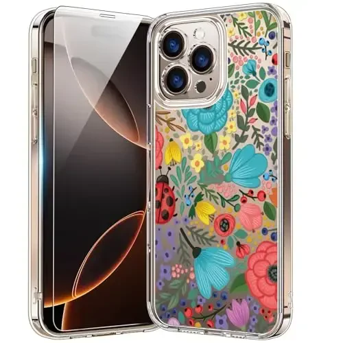 iPhone 15 uchun mos keladigan bicol g'ilofi, qizlar va ayollar uchun moda naqshli kristalli akril tiniq, ingichka zarbga chidamli himoya telefon qopqog'i 6,1 dyuym, ko'p rangli gullar 