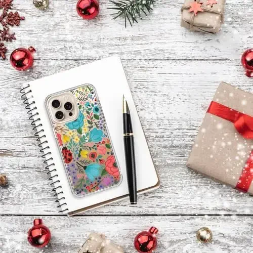 iPhone 15 uchun mos keladigan bicol g'ilofi, qizlar va ayollar uchun moda naqshli kristalli akril tiniq, ingichka zarbga chidamli himoya telefon qopqog'i 6,1 dyuym, ko'p rangli gullar - 6