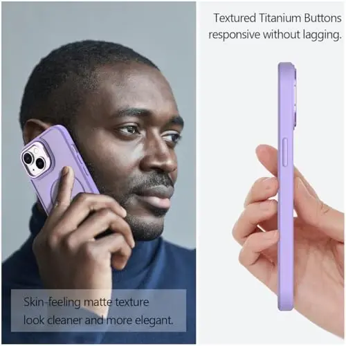 iPhone 15 uchun Nvollnoe g'ilofi MagSafe bilan mos keladi Harbiy darajadagi zarbaga chidamli kuchli himoya sozlanishi tayanchli mat yarim shaffof iPhone 15 uchun telefon g'ilofi (Binafsha) - 5