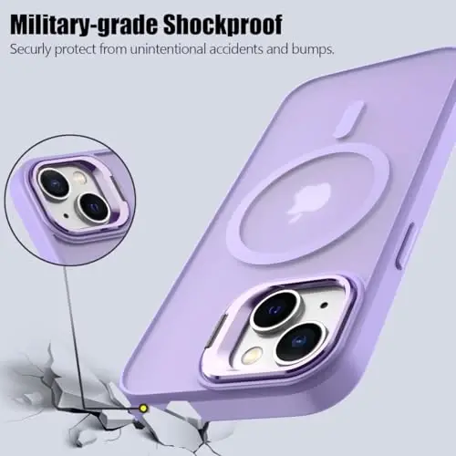 iPhone 15 uchun Nvollnoe g'ilofi MagSafe bilan mos keladi Harbiy darajadagi zarbaga chidamli kuchli himoya sozlanishi tayanchli mat yarim shaffof iPhone 15 uchun telefon g'ilofi (Binafsha) - 6
