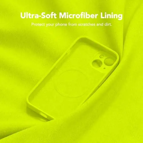 iPhone 15 uchun SuydanBox Magnetic gʻilofi, MagSafe bilan mos, [Ekran himoyachisi + Toʻliq kamera himoyasi], Silikon zarbaga chidamli tirnalishga qarshi himoya telefon gʻilofi iPhone 15 uchun, Fluorescent Yashil - 6