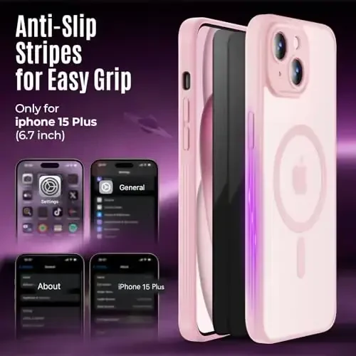 iPhone 15 uchun Symcele Designed g'ilofi, MagSafe bilan mos, X2 maxfiylik ekran himoyachilari, [Kamera himoyasi] [15FT harbiy tomchi himoyasi] zarbga chidamli telefon g'ilofi, 6.1