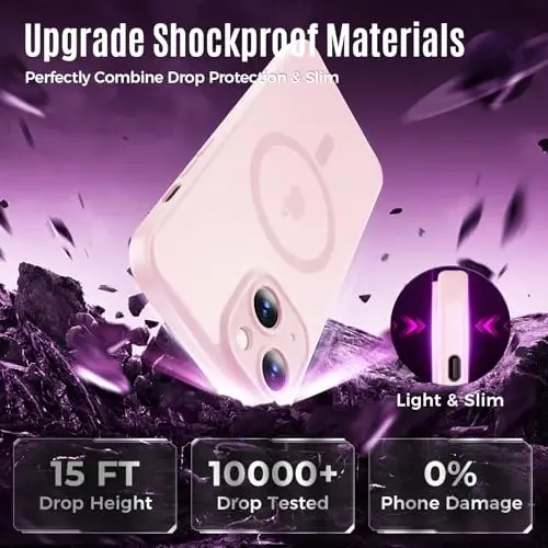 iPhone 15 uchun Symcele Designed g'ilofi, MagSafe bilan mos, X2 maxfiylik ekran himoyachilari, [Kamera himoyasi] [15FT harbiy tomchi himoyasi] zarbga chidamli telefon g'ilofi, 6.1